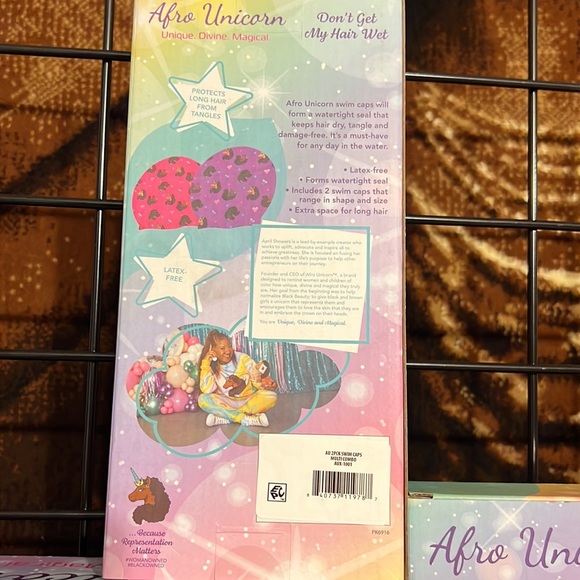 New Bundle of Afro Unicorn Swim Accessories - Pool Ring Float Glitter Mat & Caps - Picture 11 of 12